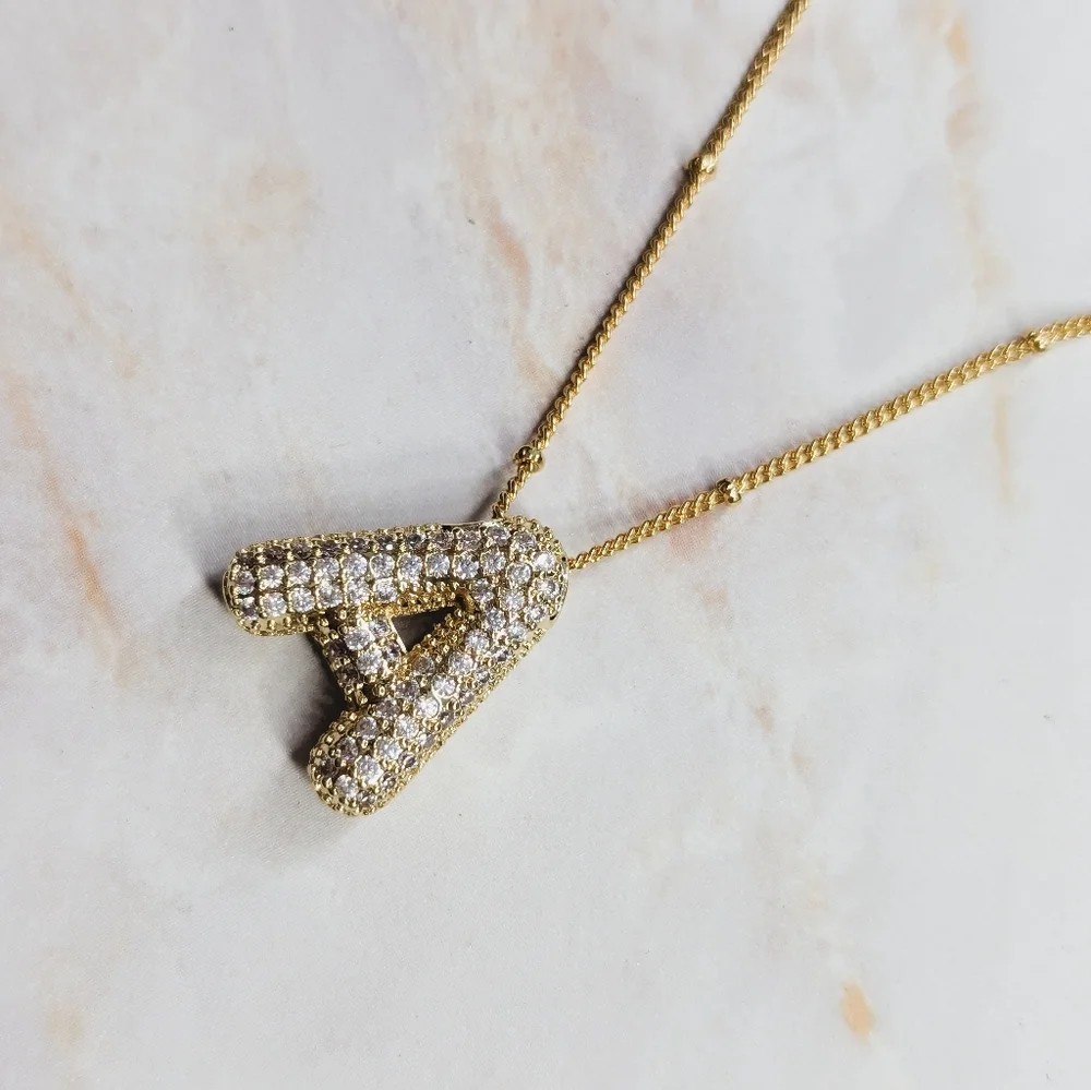18k Gold Letter A Initial Necklace Micro-Set Zirconia Jewelry